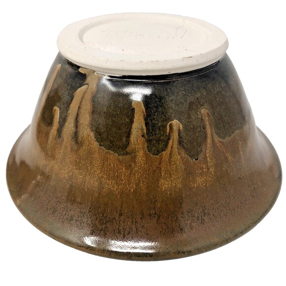 VTG Studio Art Pottery Ceramic Nesting Bowls Brown Drip Glaze Artist Signed Set - Picture 16 of 16